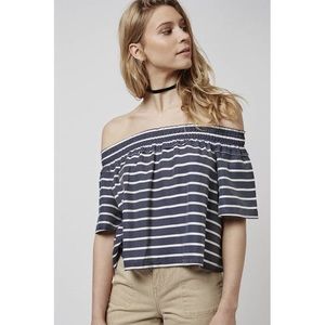 Topshop Bardot Stripe Off Shoulder Top Size 4